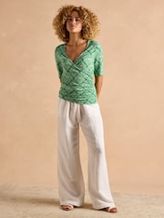 Joules Nia Green Wrap Front Jersey Top - Image 5 of 8