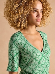 Joules Nia Green Wrap Front Jersey Top - Image 6 of 8