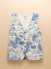 Joules Harbour Blue Toile de Jouy Button Down Cotton Tank - Image 11 of 11