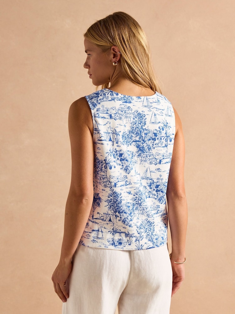 Joules Premium Ribbed Blue Toile de Jouy Jersey Cotton Waistcoat - Image 4 of 11
