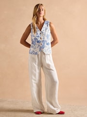 Joules Harbour Blue Toile de Jouy Button Down Cotton Tank - Image 8 of 11