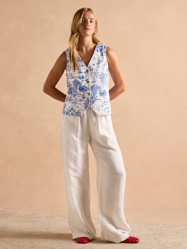 Joules Premium Ribbed Blue Toile de Jouy Jersey Cotton Waistcoat - Image 8 of 11