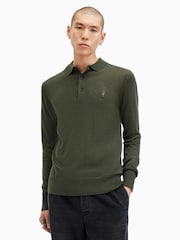 AllSaints Green Mode Merino Long Sleeve Polo Shirt - Image 5 of 6