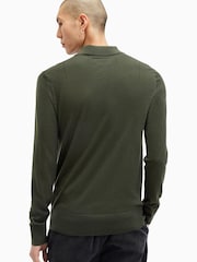AllSaints Green Mode Merino Long Sleeve Polo Shirt - Image 2 of 6