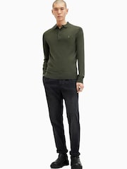 AllSaints Green Mode Merino Long Sleeve Polo Shirt - Image 4 of 6
