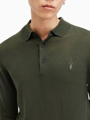 AllSaints Green Mode Merino Long Sleeve Polo Shirt - Image 5 of 6