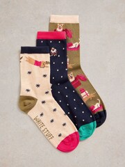 White Stuff Blue Christmas Dog Socks 3 Pack - Image 1 of 2
