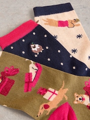 White Stuff Blue Christmas Dog Socks 3 Pack - Image 2 of 2