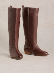 White Stuff Brown Wide Fit Leather Knee Boots - Image 2 of 4