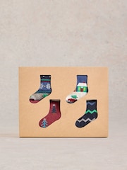 White Stuff Blue Christmas Ankle Socks 4 Pack - Image 1 of 4