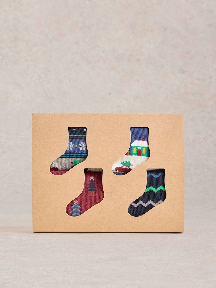 White Stuff Blue Christmas Ankle Socks 4 Pack - Image 1 of 4