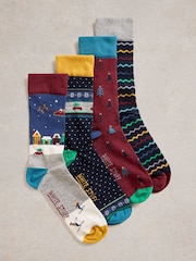 White Stuff Blue Christmas Ankle Socks 4 Pack - Image 2 of 4