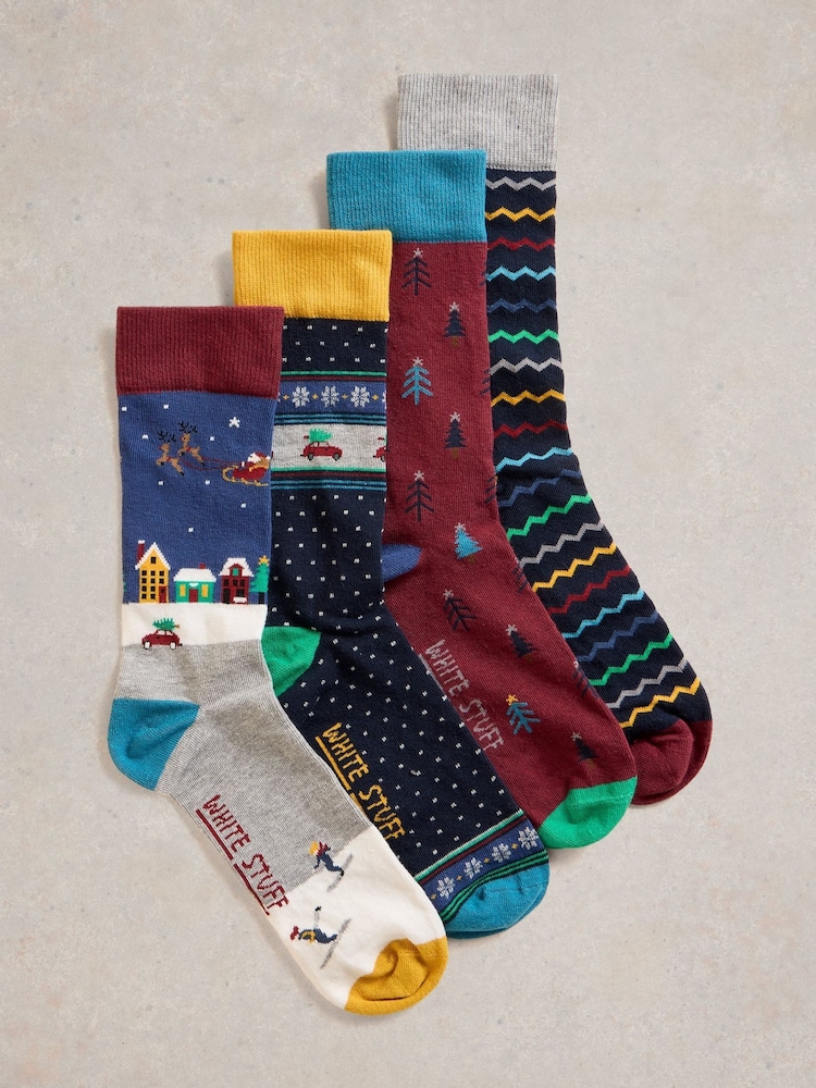 White Stuff Blue Christmas Ankle Socks 4 Pack - Image 2 of 4