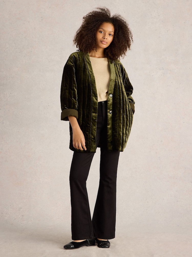 White Stuff Green Opal Velvet Kimono Jacket - Image 1 of 6