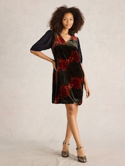 White Stuff Green Cleo Velvet Mix Dress - Image 1 of 6