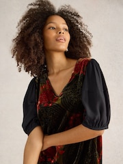 White Stuff Green Cleo Velvet Mix Dress - Image 4 of 6