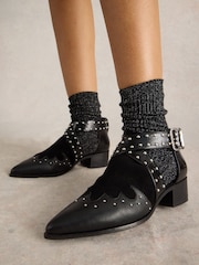 White Stuff Black Studded Ankle Boots - Image 1 of 5