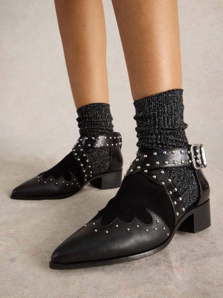 White Stuff Black Studded Ankle Boots - Image 1 of 5