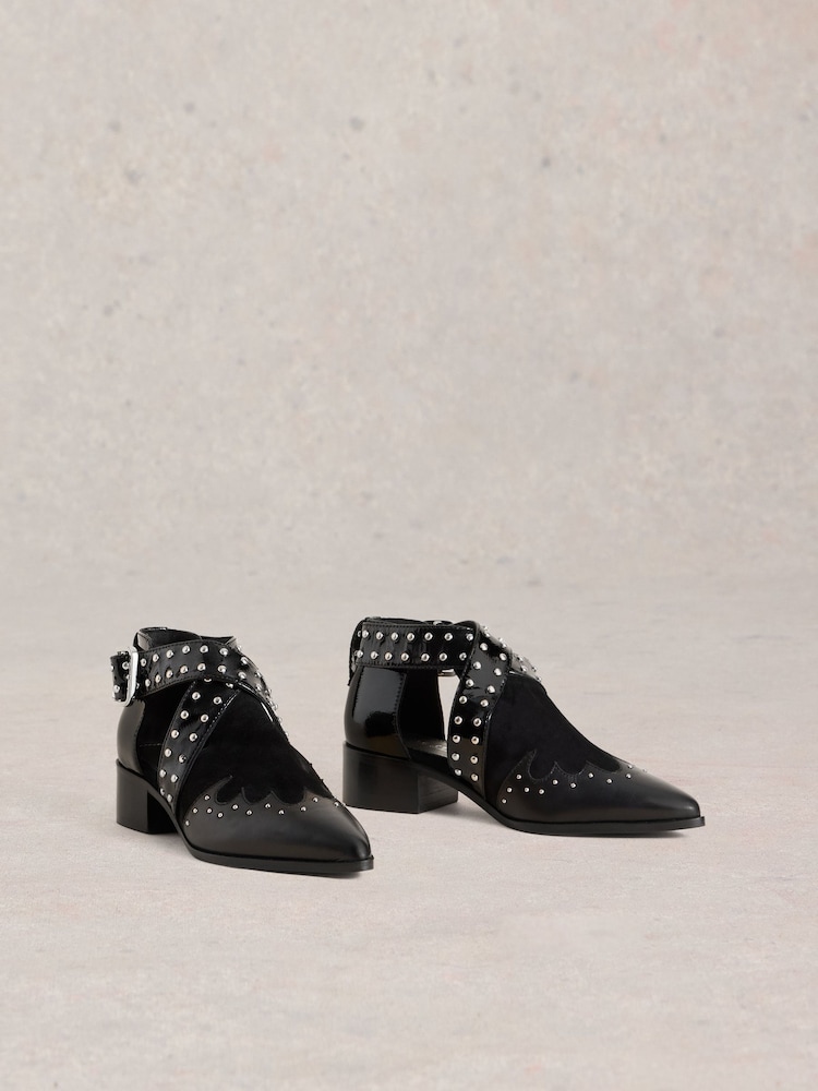 White Stuff Black Studded Ankle Boots - Image 2 of 5