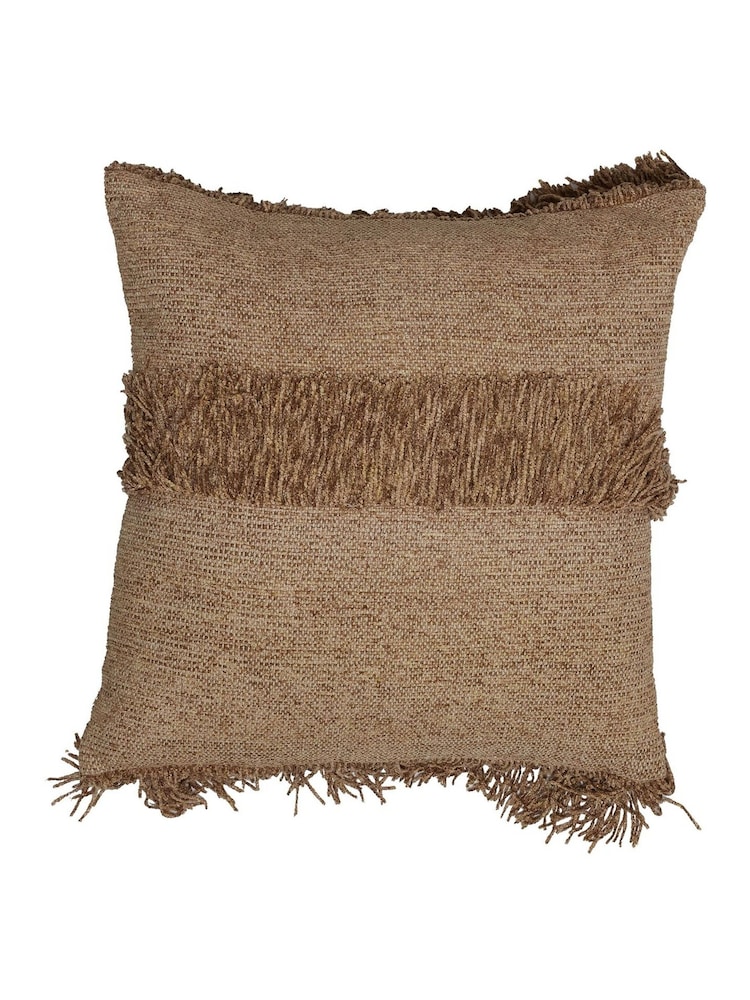 Light & Living Brown 100% Cotton Luani Fringed Cushion - Image 1 of 5