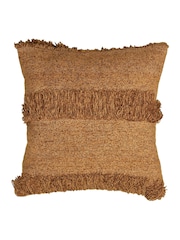 Light & Living Tan Brown 100% Cotton Luani Fringed Cushion - Image 1 of 4