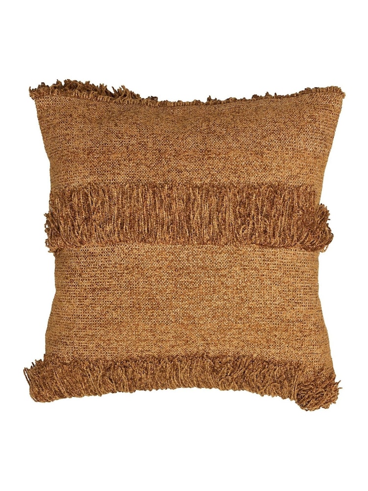 Light & Living Tan Brown 100% Cotton Luani Fringed Cushion - Image 1 of 4