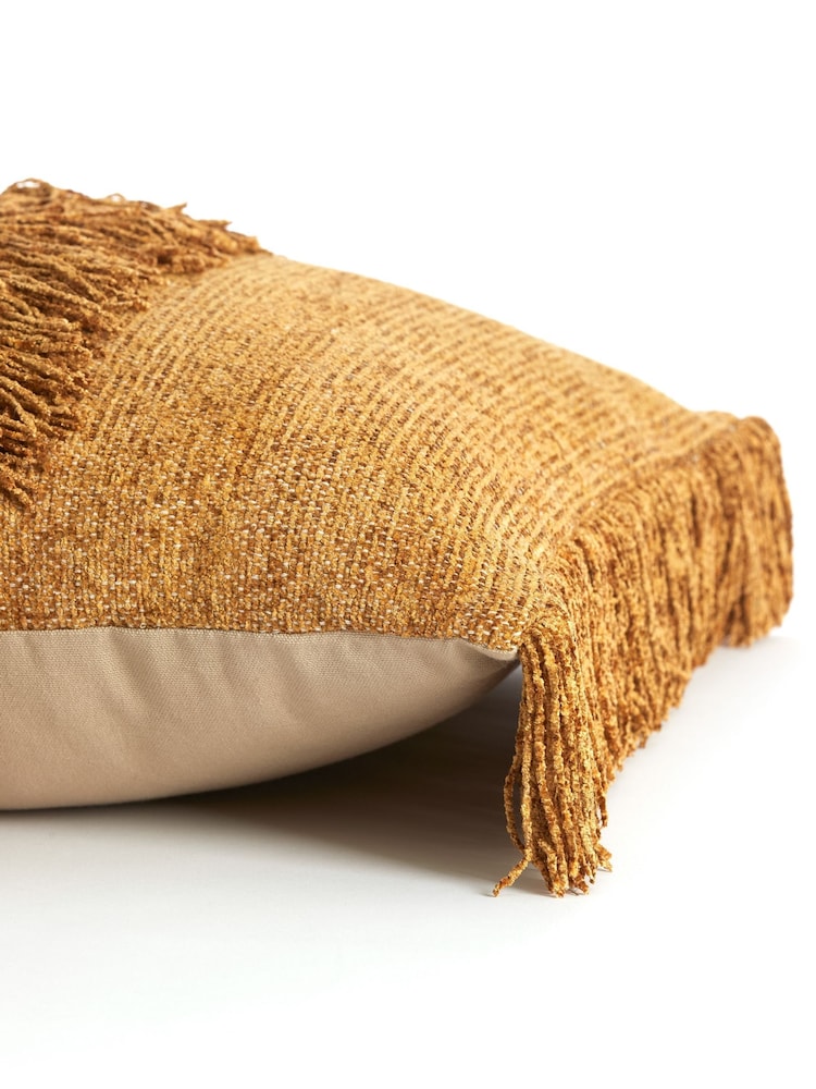 Light & Living Tan Brown 100% Cotton Luani Fringed Cushion - Image 2 of 4
