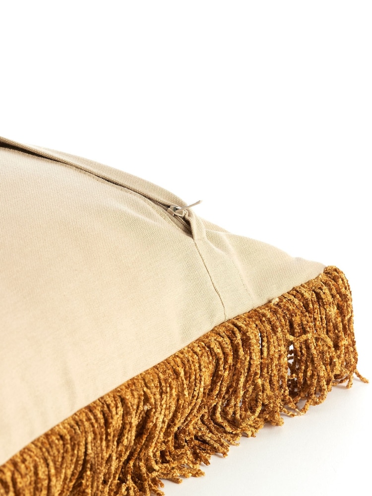 Light & Living Tan Brown 100% Cotton Luani Fringed Cushion - Image 4 of 4
