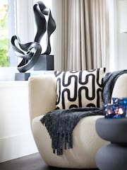 Light & Living Black 100% Cotton Oshawa Geometric Texture Cushion - Image 1 of 4