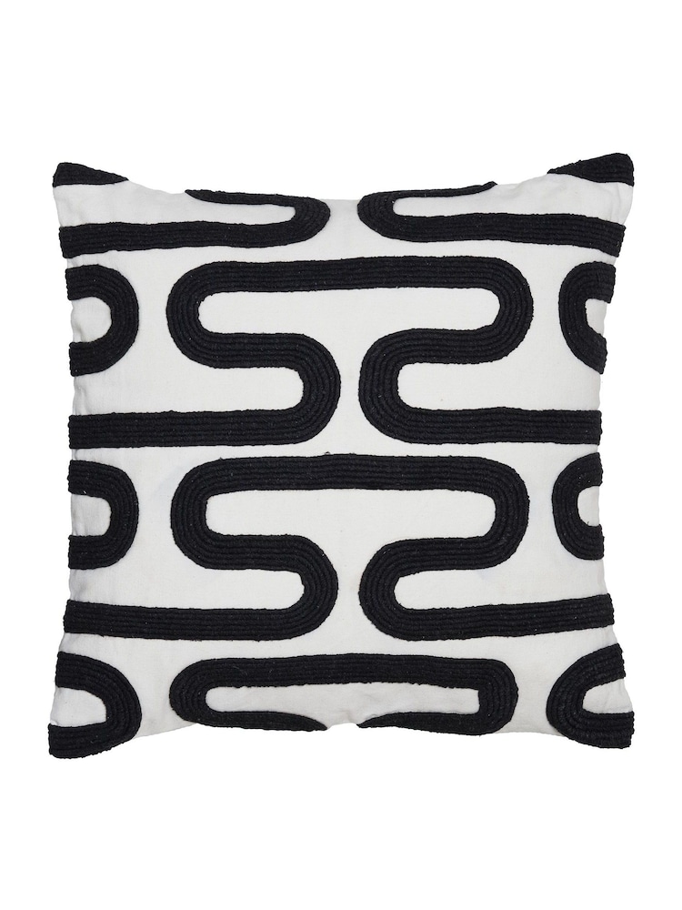 Light & Living Black 100% Cotton Oshawa Geometric Texture Cushion - Image 2 of 4