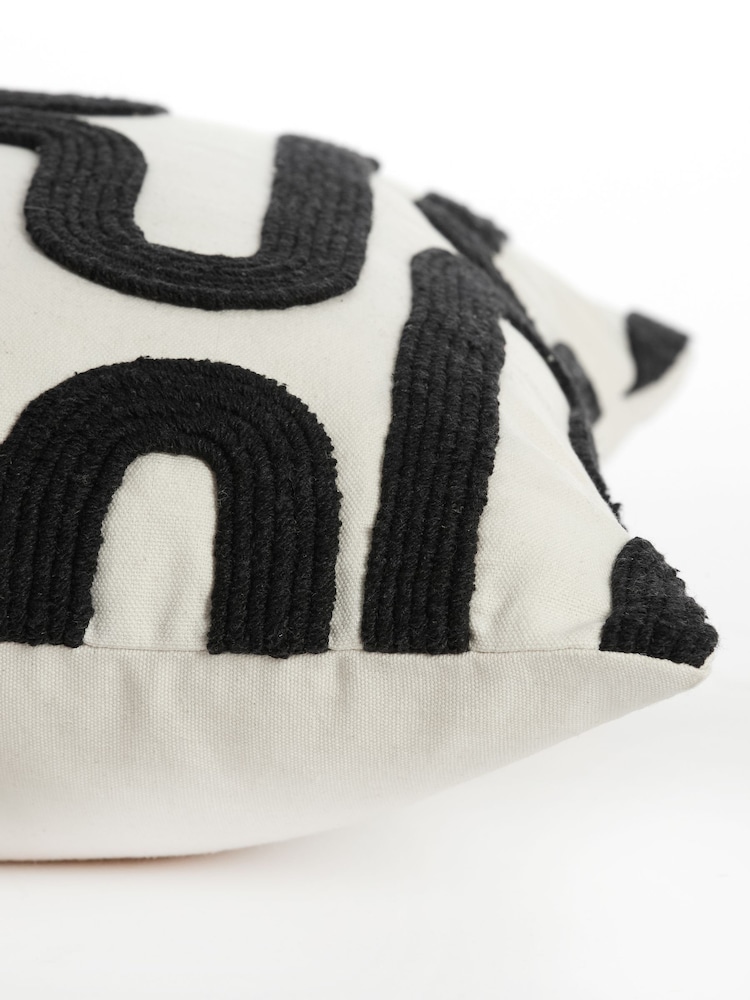 Light & Living Black 100% Cotton Oshawa Geometric Texture Cushion - Image 4 of 4