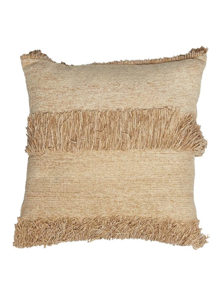 Light & Living White 100% Cotton Luani Fringed Cushion - Image 1 of 5