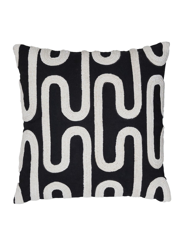 Light & Living Black 100% Cotton Oshawa Geometric Texture Cushion - Image 1 of 3 Light & Living Black 100% Cotton Oshawa Geometric Texture Cushion - Image 1 of 3