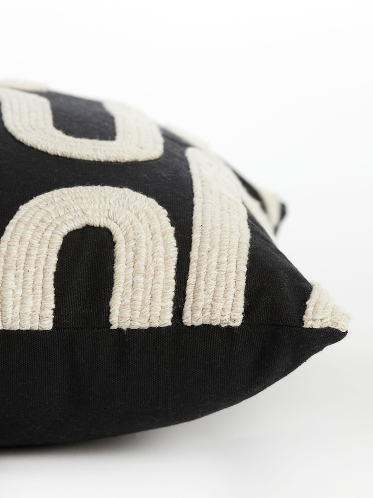 Light & Living Black 100% Cotton Oshawa Geometric Texture Cushion - Image 2 of 3 Light & Living Black 100% Cotton Oshawa Geometric Texture Cushion - Image 2 of 3