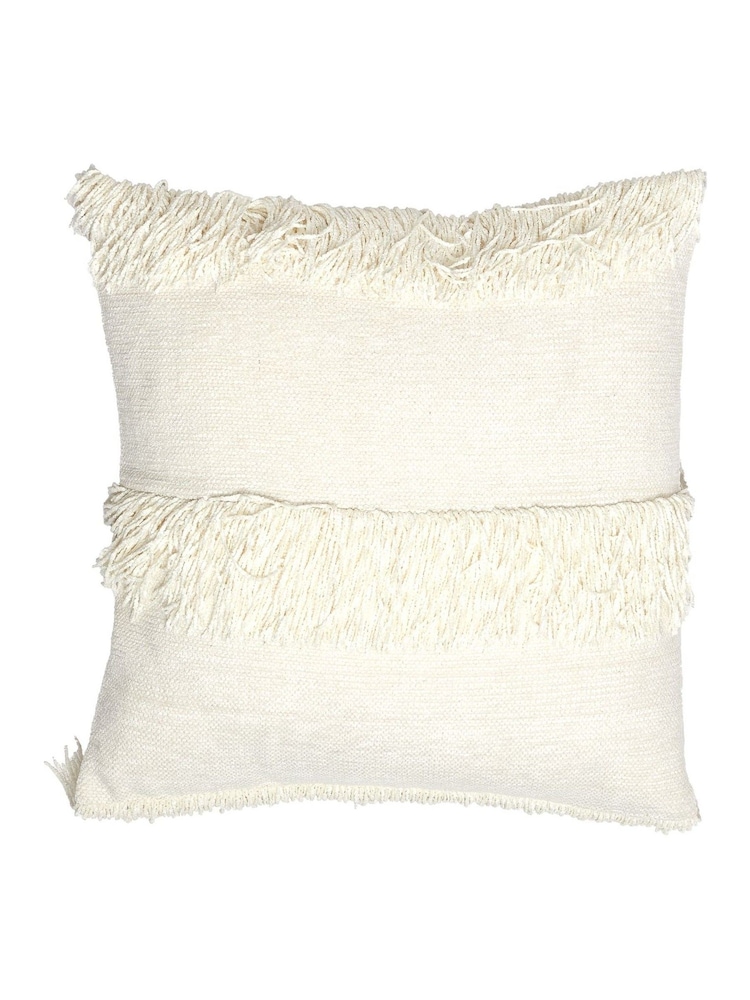 Light & Living White 100% Cotton Luani Fringed Cushion - Image 1 of 4