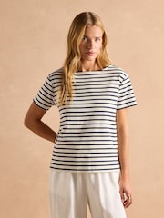 Joules Harbour Cream/Navy Short Sleeve Boat Neck Breton Top - Image 1 of 10