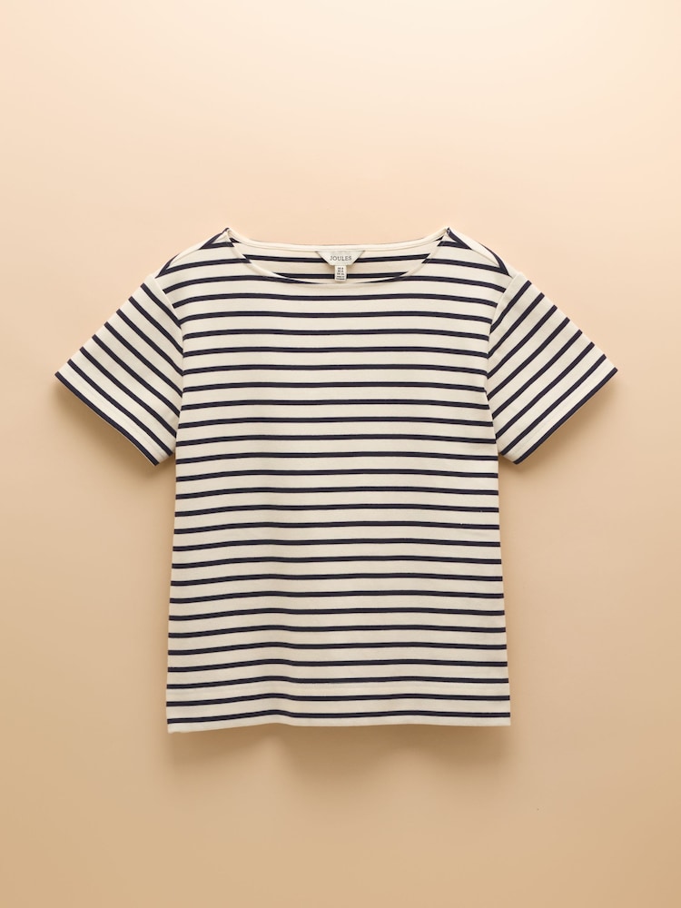 Joules Harbour Cream/Navy Short Sleeve Boat Neck Breton Top - Image 10 of 10