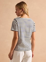 Joules Harbour Cream/Navy Short Sleeve Boat Neck Breton Top - Image 2 of 10
