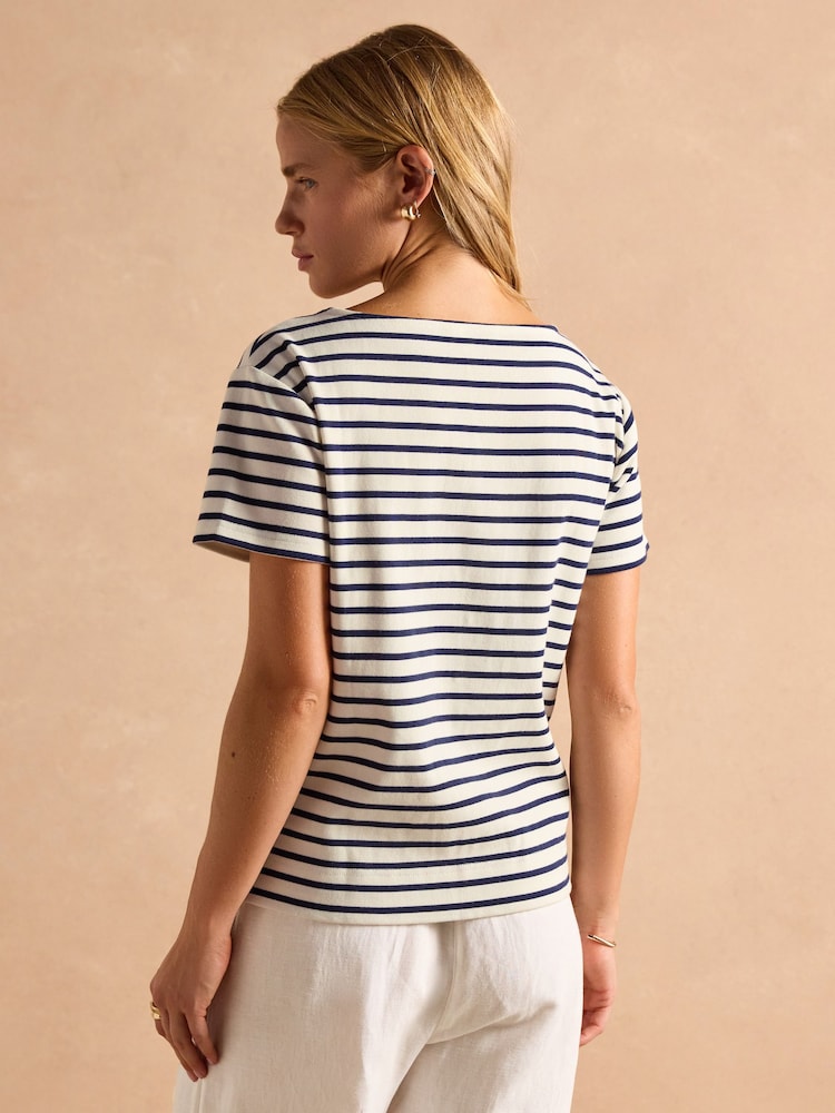 Joules Harbour Cream/Navy Short Sleeve Boat Neck Breton Top - Image 2 of 10