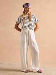 Joules Harbour Cream/Navy Short Sleeve Boat Neck Breton Top - Image 4 of 10