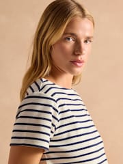 Joules Harbour Cream/Navy Short Sleeve Boat Neck Breton Top - Image 5 of 10