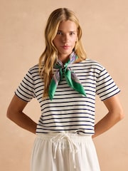 Joules Harbour Cream/Navy Short Sleeve Boat Neck Breton Top - Image 7 of 10