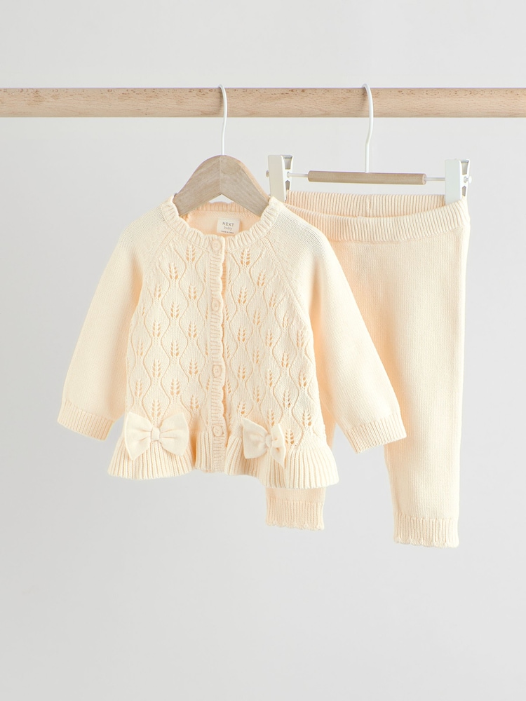 White 100% Cotton Frill Knitted Bow Baby Cardigan Set (0mths-3yrs) - Image 1 of 12