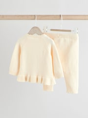White 100% Cotton Frill Knitted Bow Baby Cardigan Set (0mths-3yrs) - Image 4 of 12