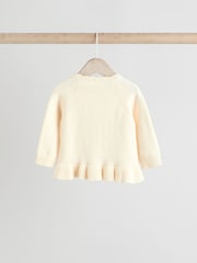 White 100% Cotton Frill Knitted Bow Baby Cardigan Set (0mths-3yrs) - Image 5 of 12