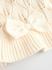 White 100% Cotton Frill Knitted Bow Baby Cardigan Set (0mths-3yrs) - Image 9 of 12