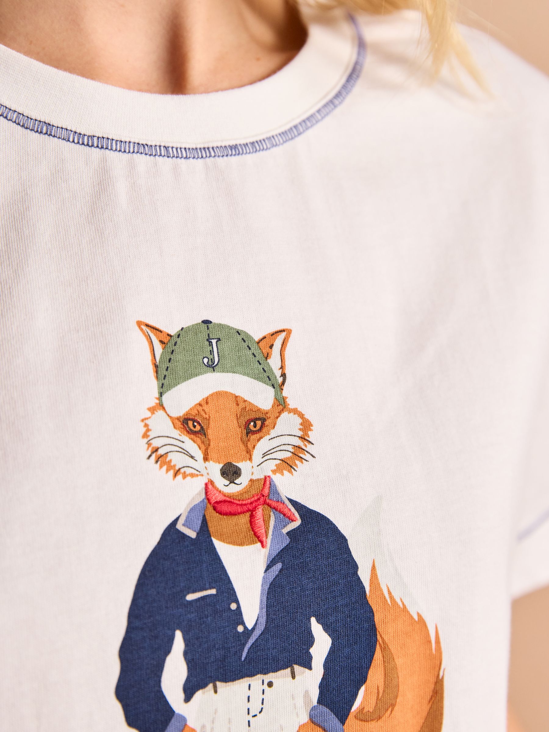 Buy Joules White Jonty Fox Graphic Cotton Short Sleeve T-Shirt