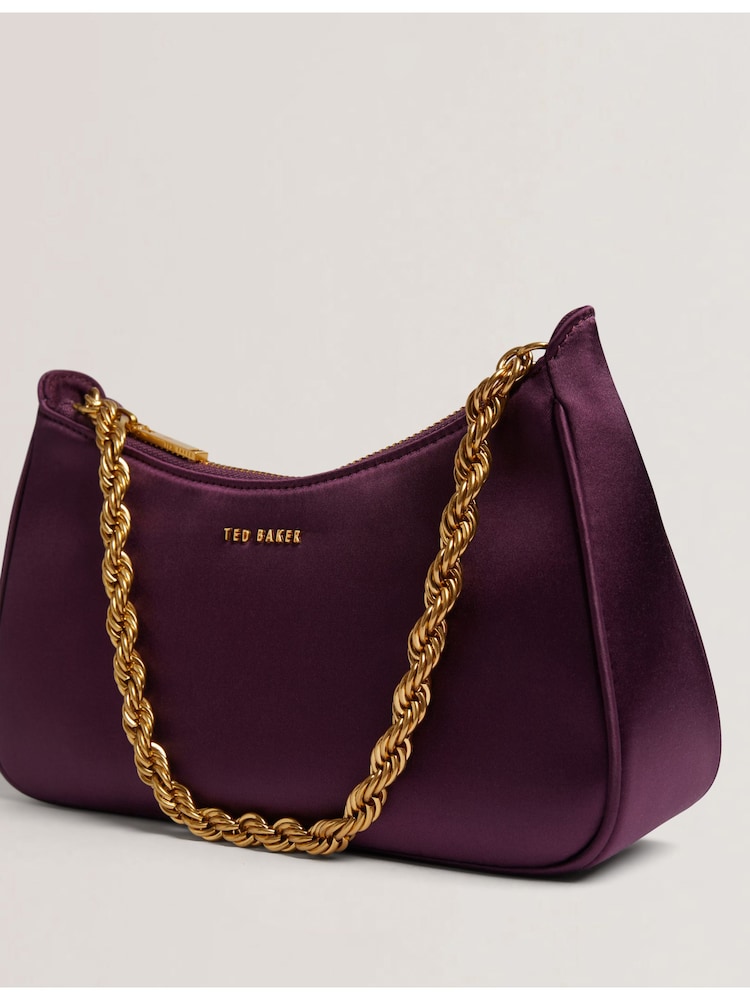 Ted Baker Purple Agnise Chain Detail Satin Shoulder Bag - Image 2 of 4