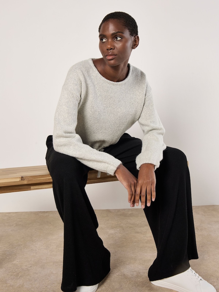 Apricot Grey Boucle Knit Tie Front Crop Jumper - Image 2 of 4