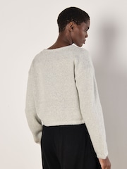 Apricot Grey Boucle Knit Tie Front Crop Jumper - Image 3 of 4
